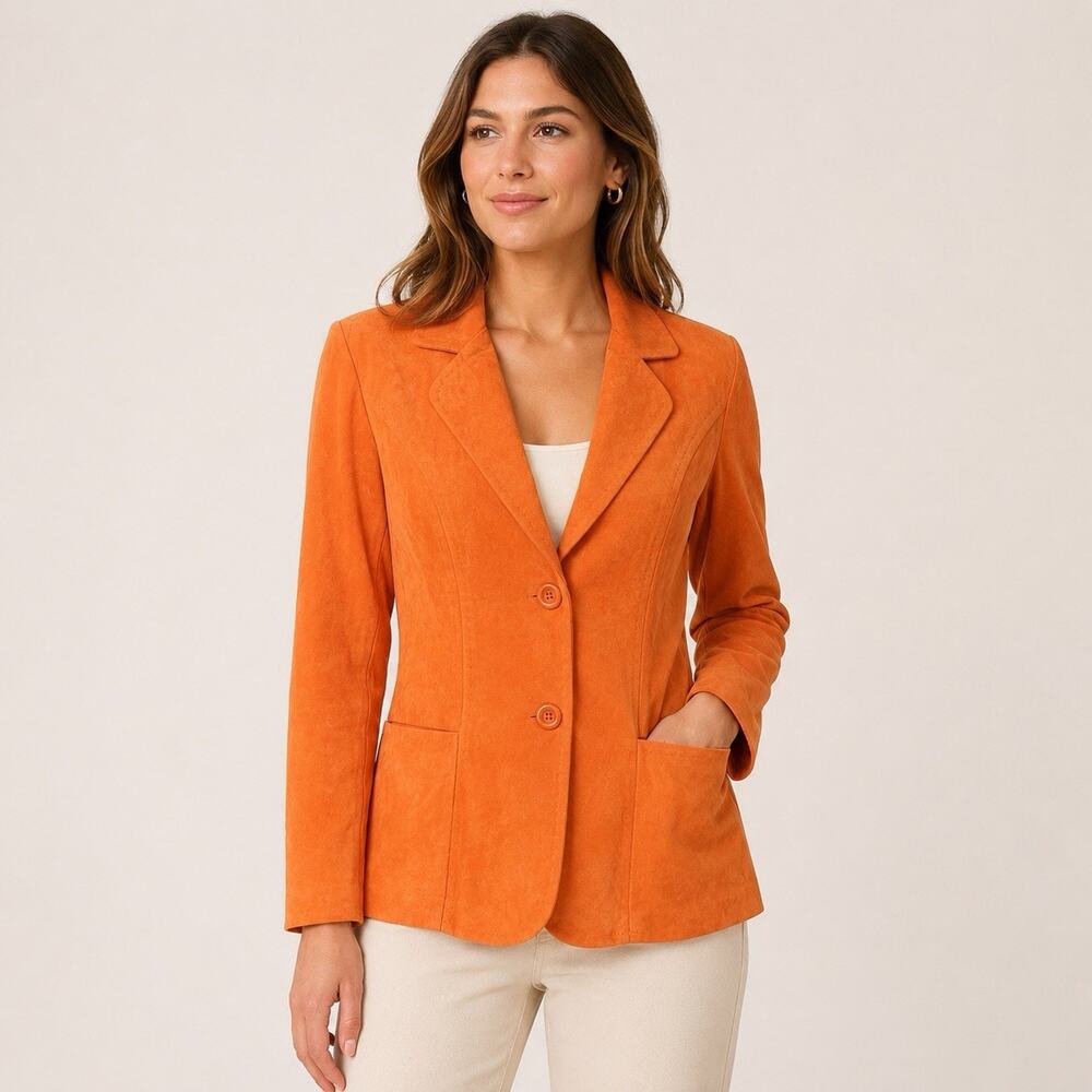 Notations Blazer Women’s Medium Orange Faux Suede Western Fall Halloween Vintage
